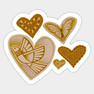 Love makes hearts take flight - gold Sticker